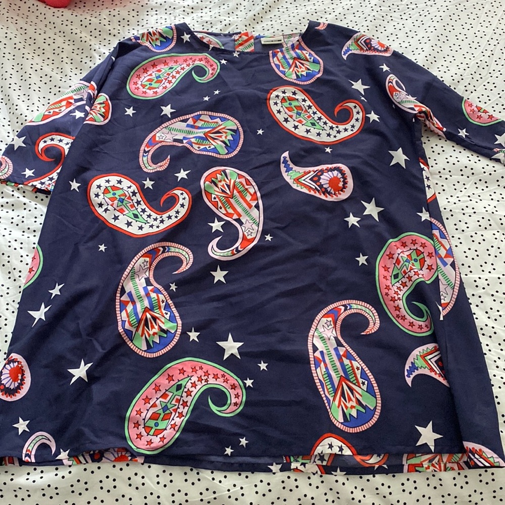 Noisy May size XS dress-navy blue with swirls of patterns and white stars!